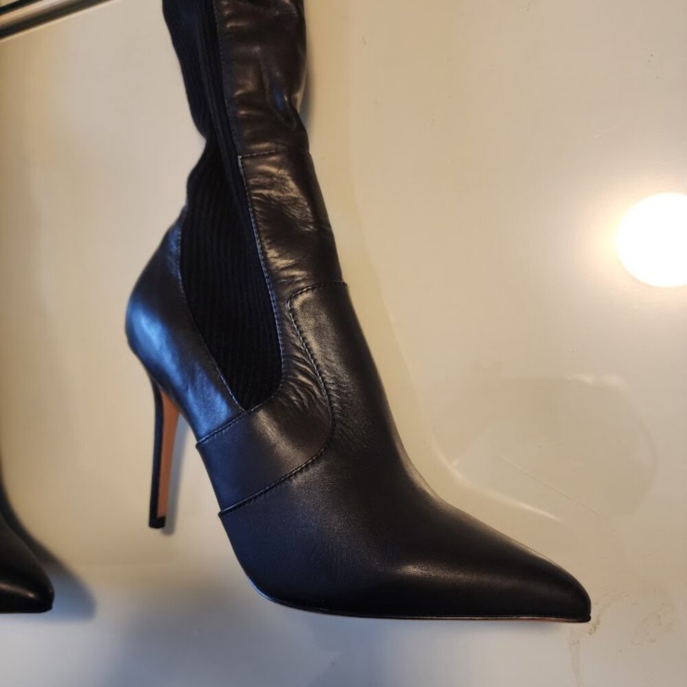 Tony Bianco Black Leather Thigh-High Stiletto Boots - Picture 12 of 13